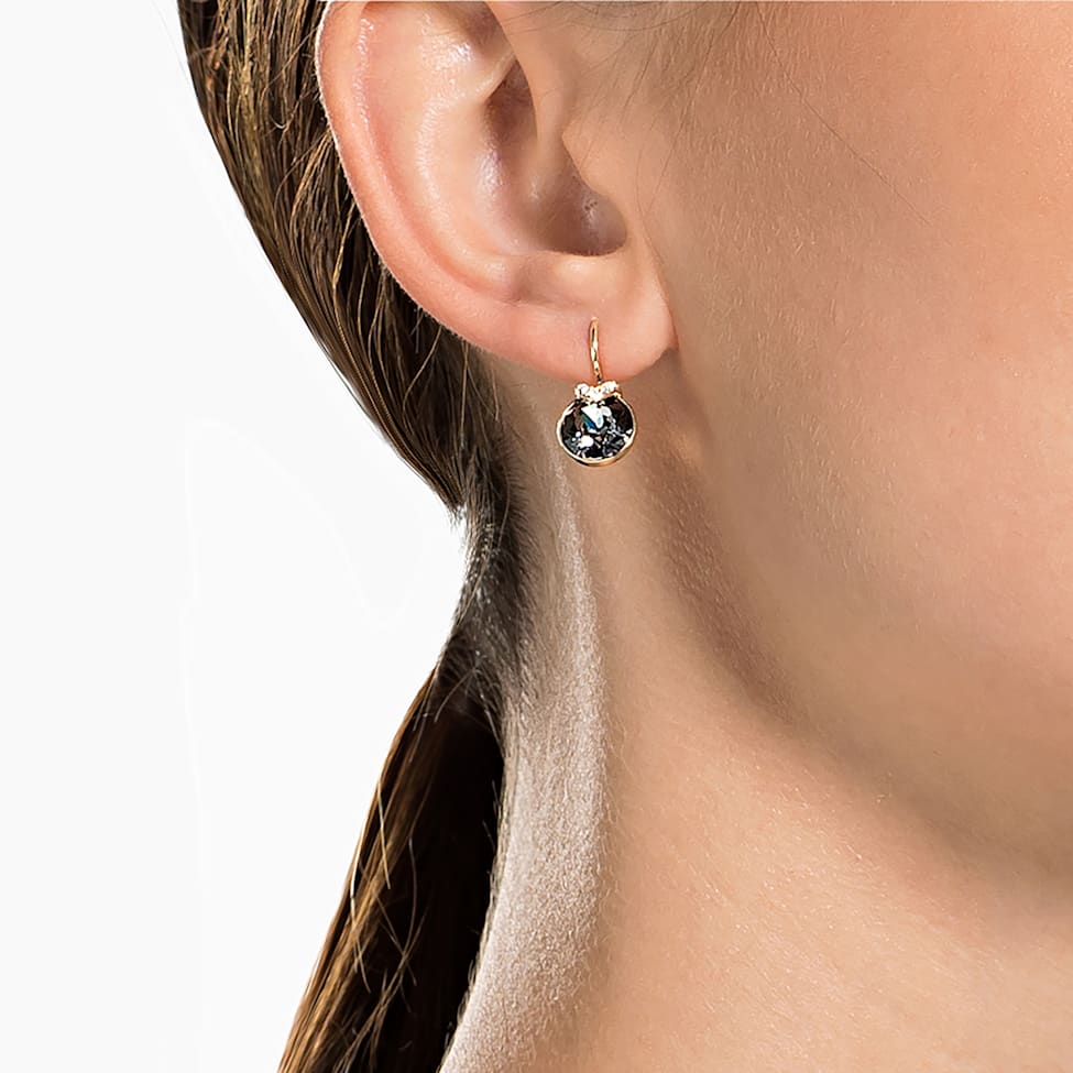 Bella V drop earrings, Round cut, Grey, Rose gold-tone plated by SWAROVSKI