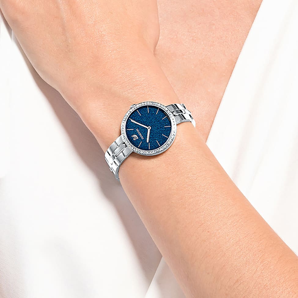 Cosmopolitan watch, Swiss Made, Metal bracelet, Blue, Stainless steel by SWAROVSKI