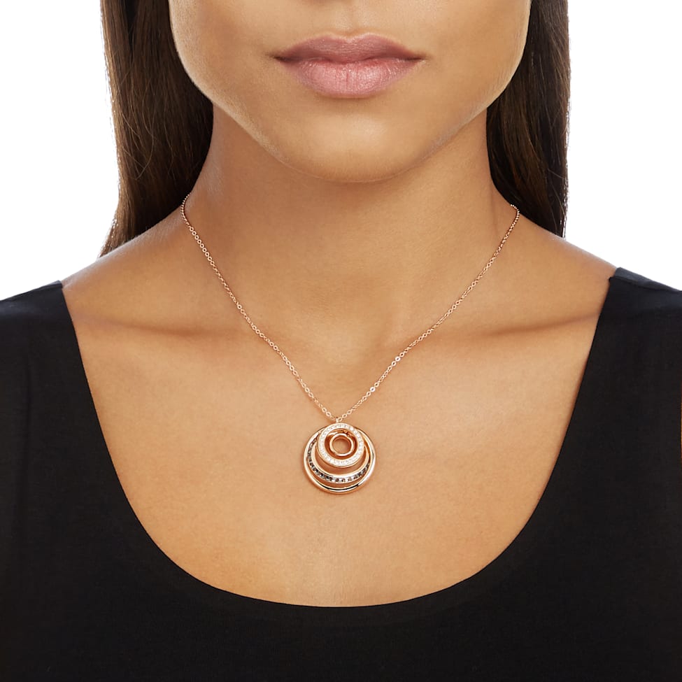 Dynamic pendant, Round shape, Gray, Rose gold-tone plated by SWAROVSKI