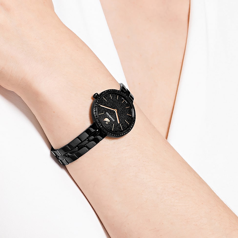 Cosmopolitan watch, Swiss Made, Metal bracelet, Black, Black finish by SWAROVSKI