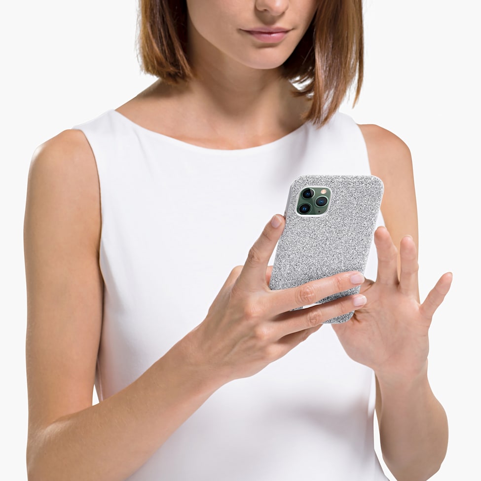 High smartphone case, iPhone® 12 mini, Silver tone by SWAROVSKI