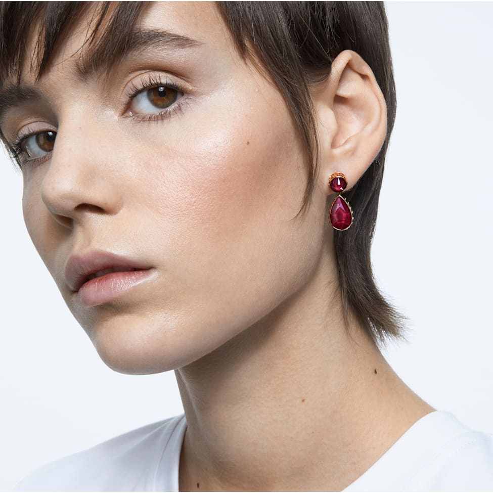 Orbita drop earrings, Asymmetrical design, Drop cut, Multicolored, Gold-tone plated by SWAROVSKI