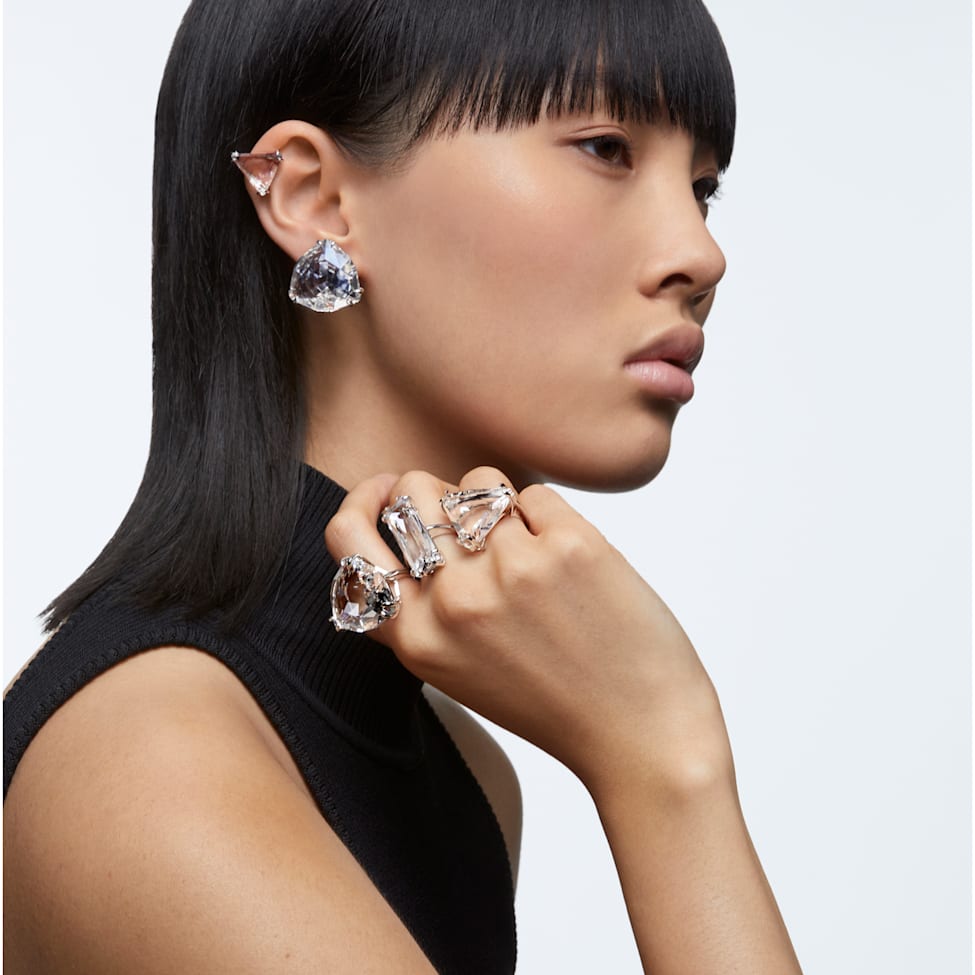 Mesmera clip earring, Single, Triangle cut, White, Rhodium plated by SWAROVSKI