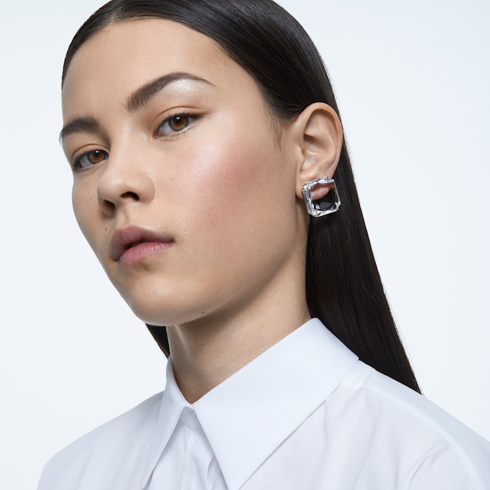 Mesmera clip earring, Single, Square cut, White, Rhodium plated by SWAROVSKI