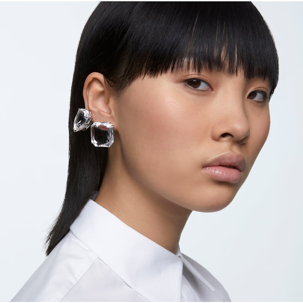 Mesmera clip earring, Single, Square cut, White, Rhodium plated by SWAROVSKI