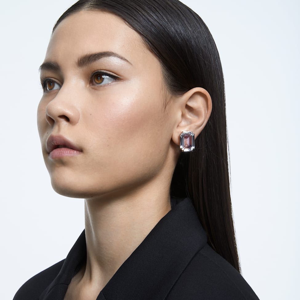 Mesmera clip earring, Single, Octagon cut, White, Rhodium plated by SWAROVSKI