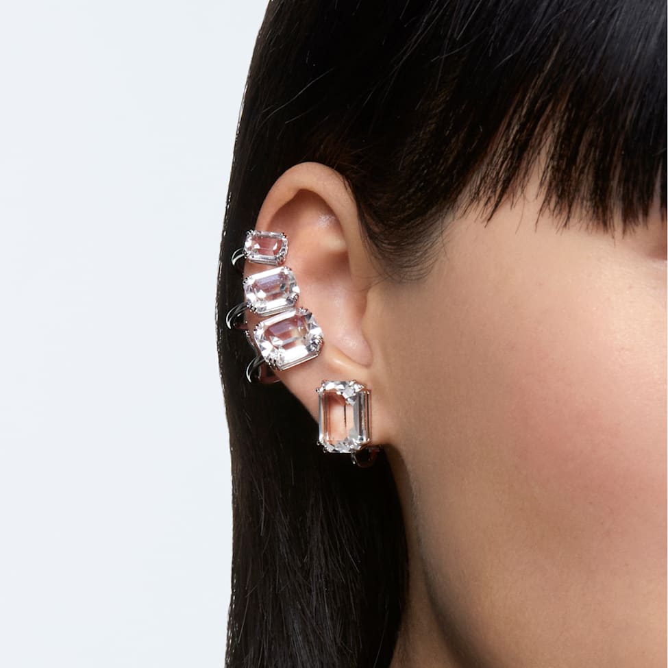 Mesmera clip earring, Single, Octagon cut, White, Rhodium plated by SWAROVSKI