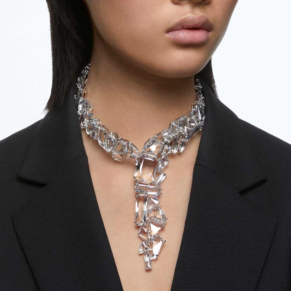 Mesmera Y necklace, Oversized crystals, White, Rhodium plated by SWAROVSKI