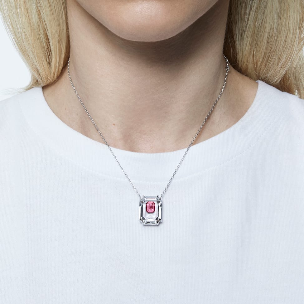Chroma necklace, Octagon cut, Pink, Rhodium plated by SWAROVSKI