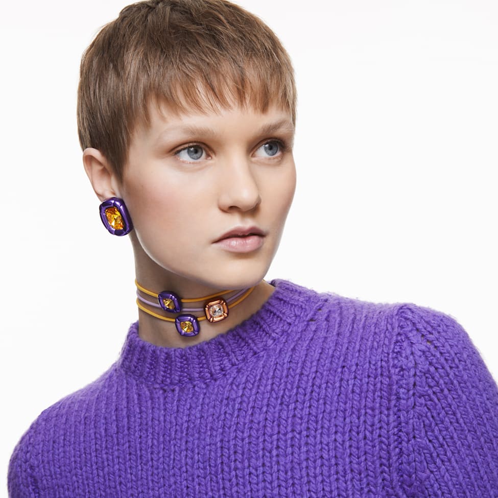 Dulcis clip earrings, Cushion cut, Purple by SWAROVSKI