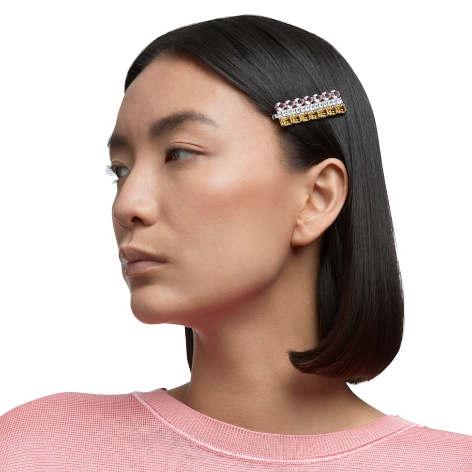 Hair clip, Mixed cuts, Rectangular shape, Multicoloured, Rhodium plated by SWAROVSKI