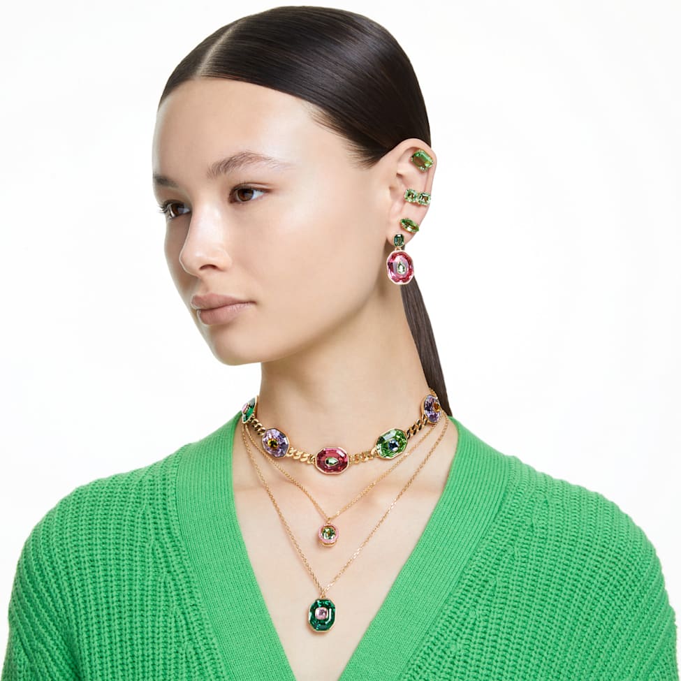 Gema stud earrings, Kite cut, Green, Gold-tone plated by SWAROVSKI