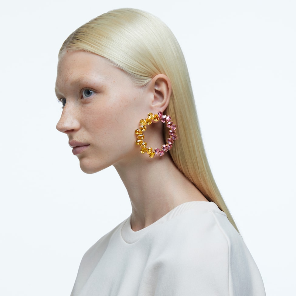 Millenia hoop earrings, Pear cut, Large, Multicoloured, Gold-tone plated by SWAROVSKI