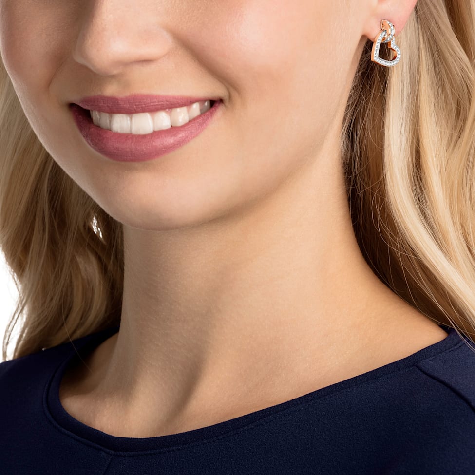 Lovely stud earrings, Heart, White, Rose gold-tone plated by SWAROVSKI