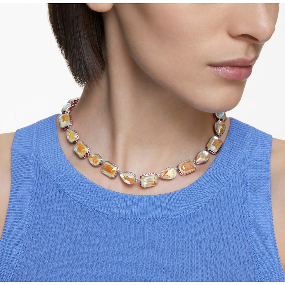 Orbita necklace, Magnetic closure, Mixed cuts, Multicolored, Rhodium plated by SWAROVSKI