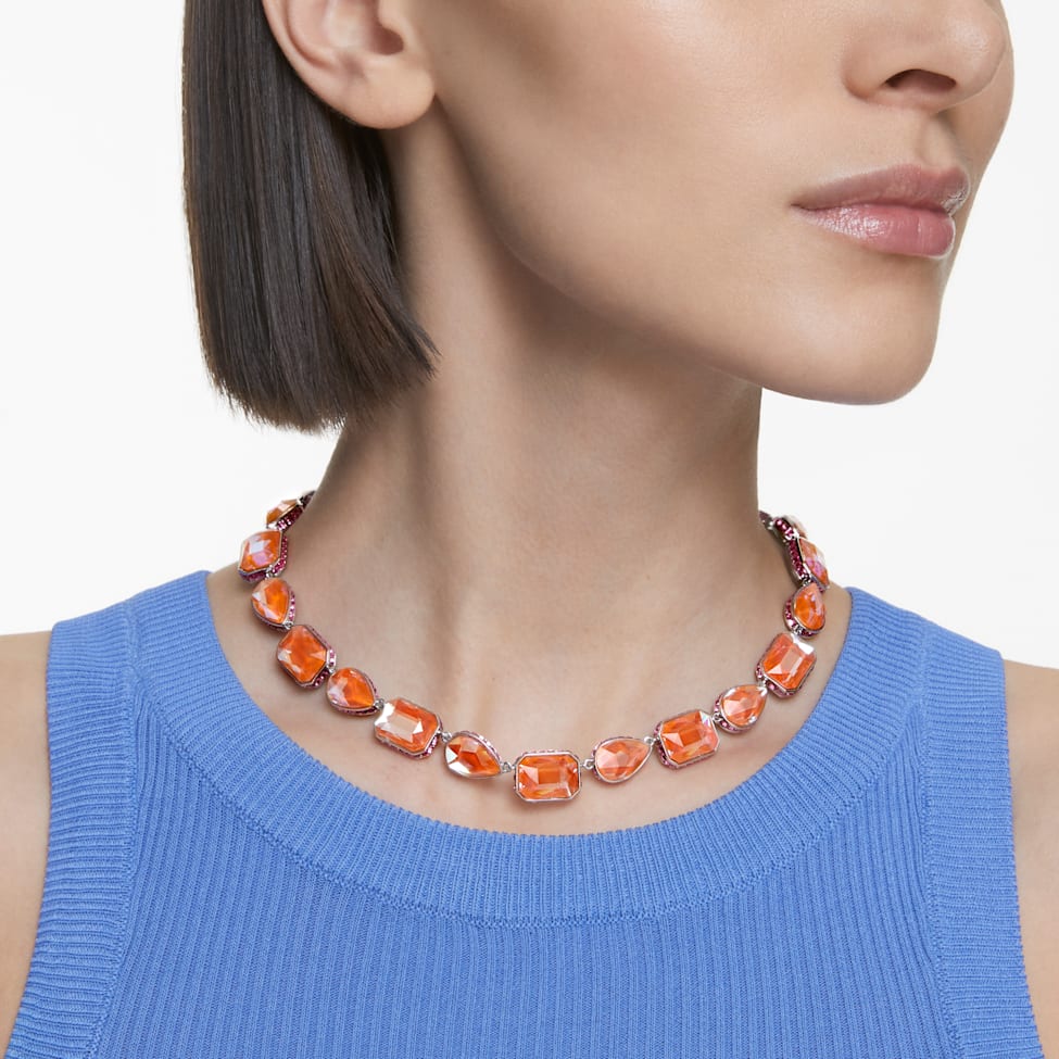 Orbita necklace, Magnetic closure, Mixed cuts, Multicolored, Rhodium plated by SWAROVSKI