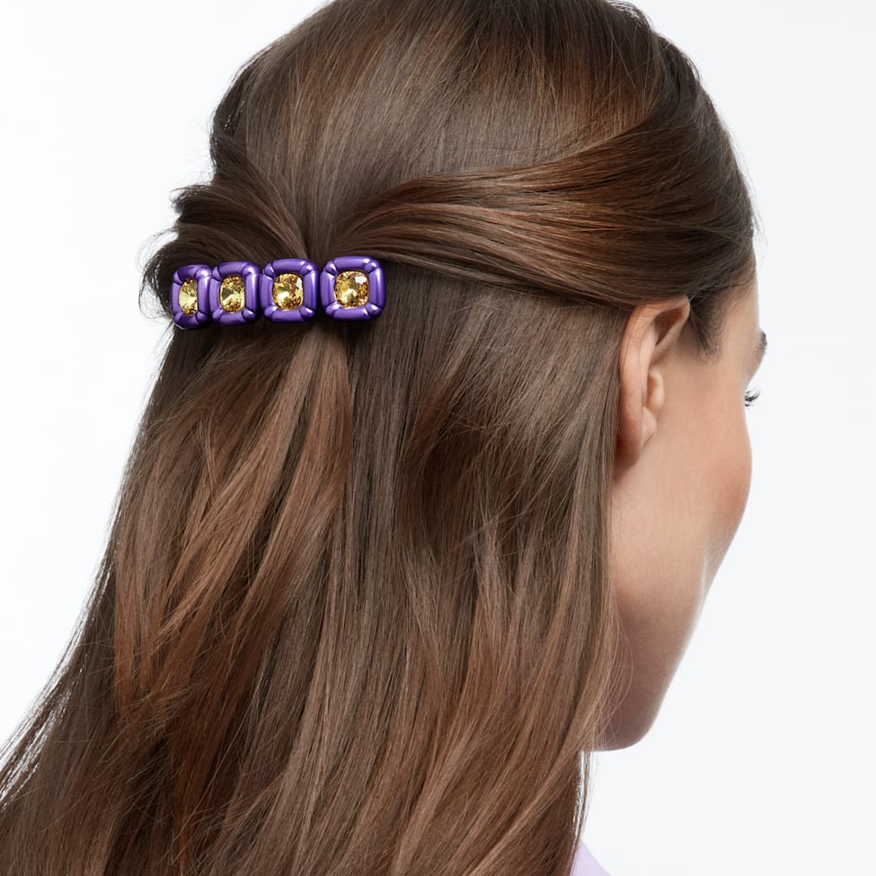 Hair clip, Cushion cut, Purple, Gold-tone plated by SWAROVSKI