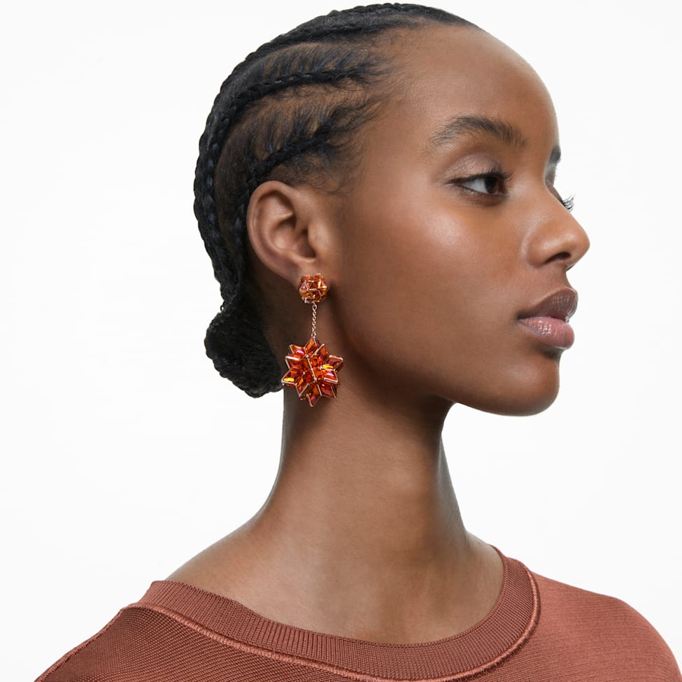 Curiosa drop earrings, Geometric cut, Pink, Rose gold-tone plated by SWAROVSKI