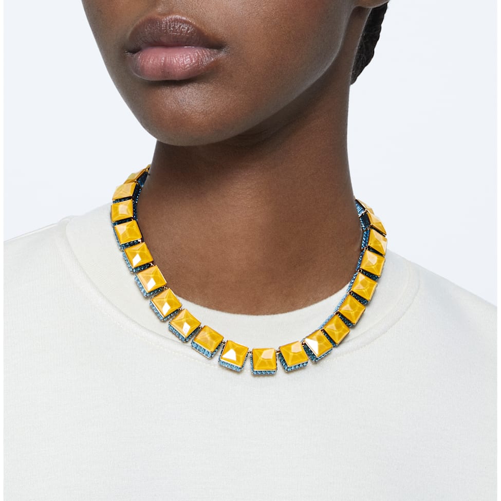 Orbita necklace, Magnetic closure, Square cut, Multicolored, Rhodium plated by SWAROVSKI
