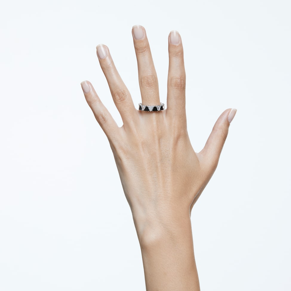 Ortyx cocktail ring, Triangle cut, Black, Rhodium plated by SWAROVSKI