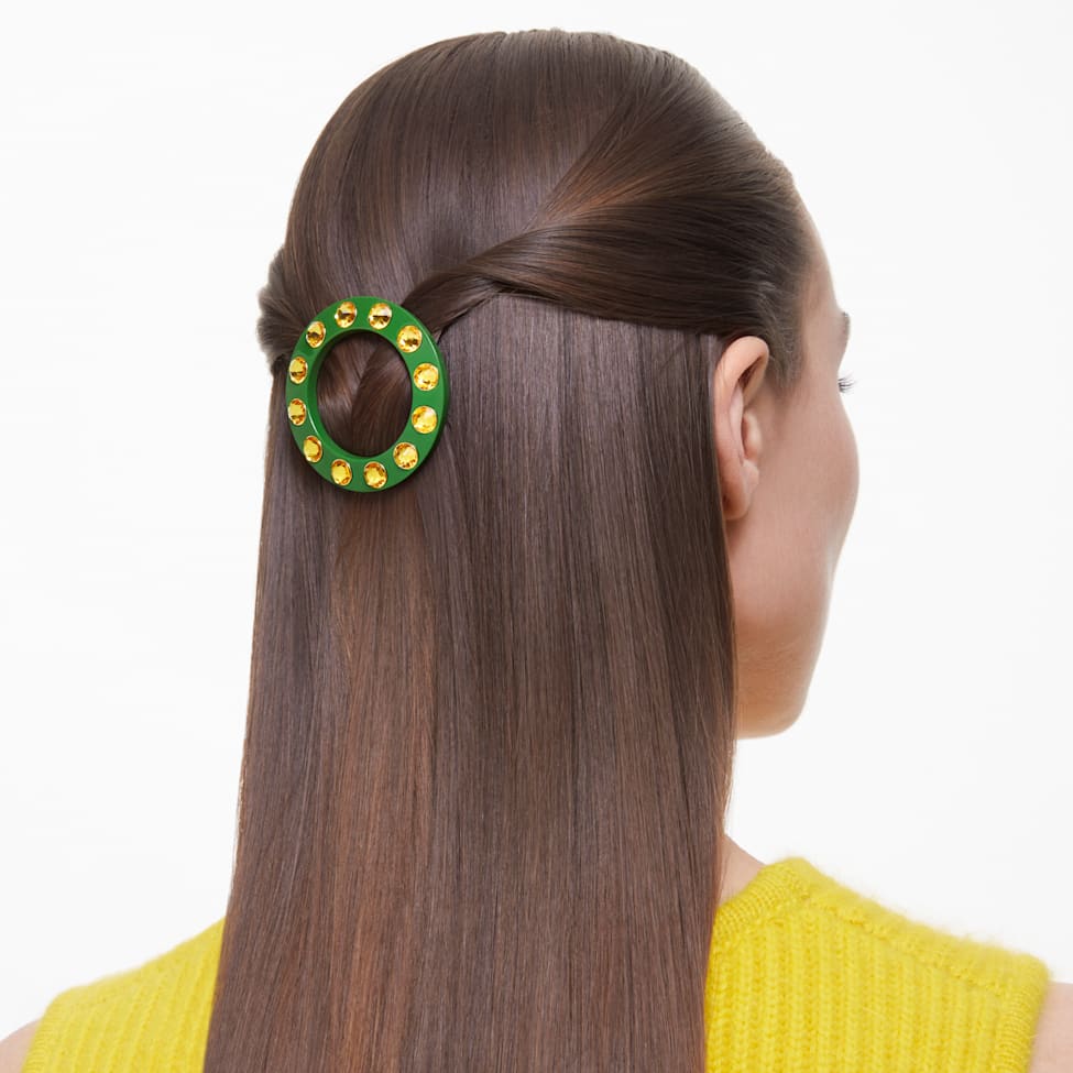 Hair clip, Round cut, Round shape, Green, Gold-tone plated by SWAROVSKI