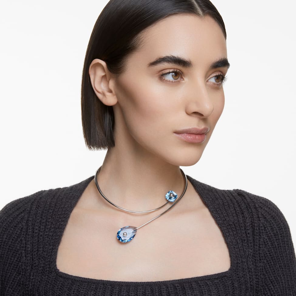 Numina necklace, Blue, Rhodium plated by SWAROVSKI