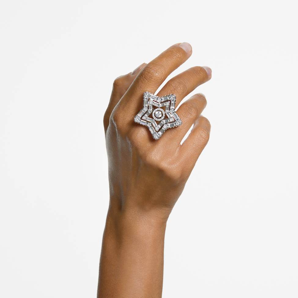 Stella cocktail ring, Mixed cuts, Star, White, Rhodium plated by SWAROVSKI