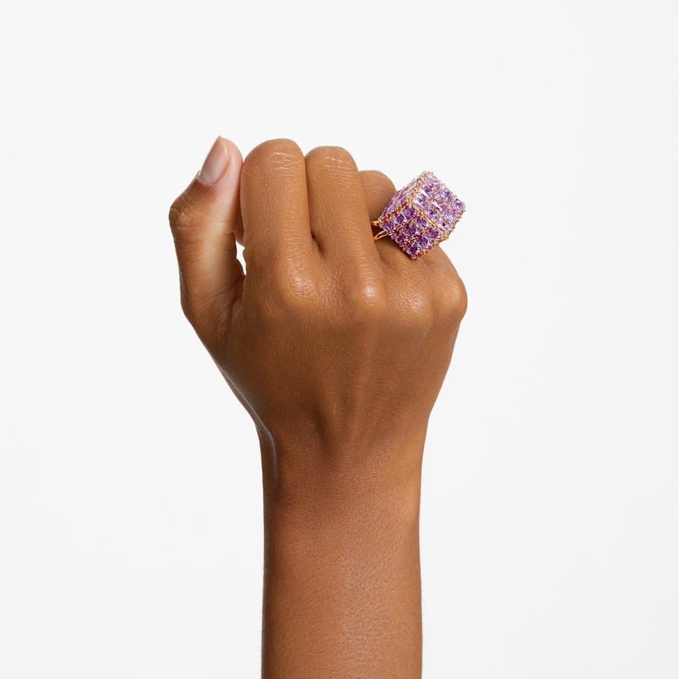Curiosa cocktail ring, Square cut, Purple, Gold-tone plated by SWAROVSKI