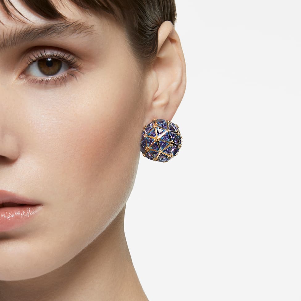 Curiosa stud earring, Single, Triangle cut, Blue, Gold-tone plated by SWAROVSKI