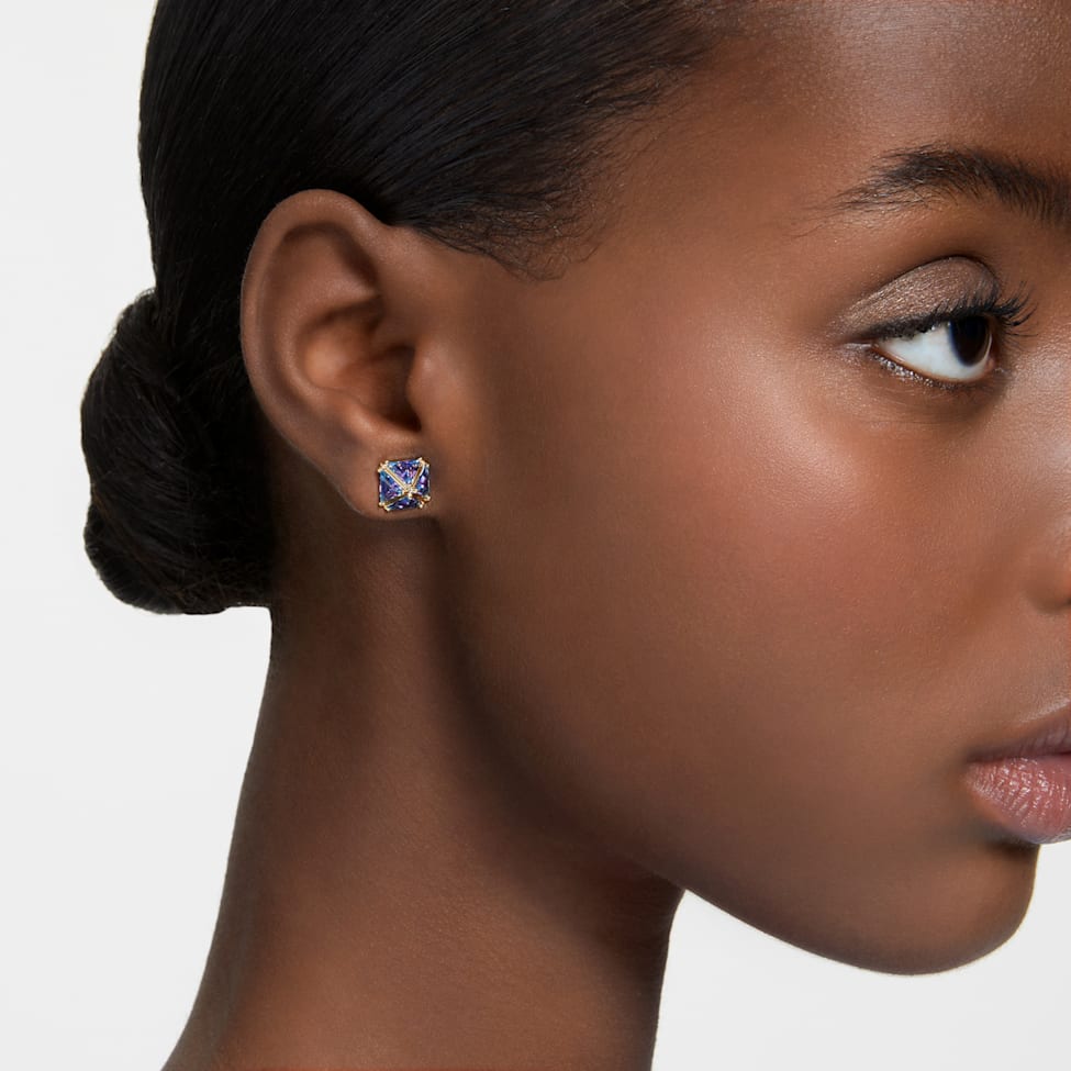 Curiosa drop earrings, Asymmetrical design, Blue, Gold-tone plated by SWAROVSKI