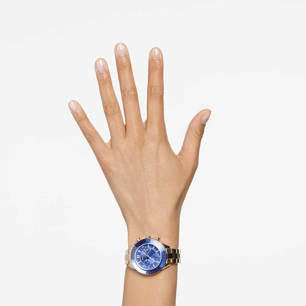 Octea Lux Sport watch, Swiss Made, Metal bracelet, Blue, Champagne gold-tone finish by SWAROVSKI