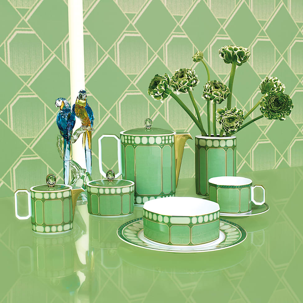 Signum cereal bowl, Porcelain, Green by SWAROVSKI