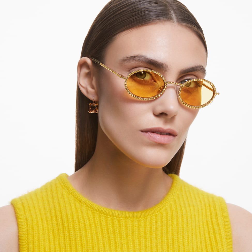 Sunglasses, Oval shape, Pavé, SK0340 32L, Yellow by SWAROVSKI