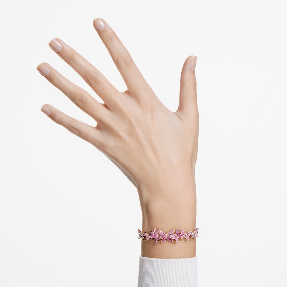 Lilia bracelet, Butterfly, Pink, Rose gold-tone plated by SWAROVSKI