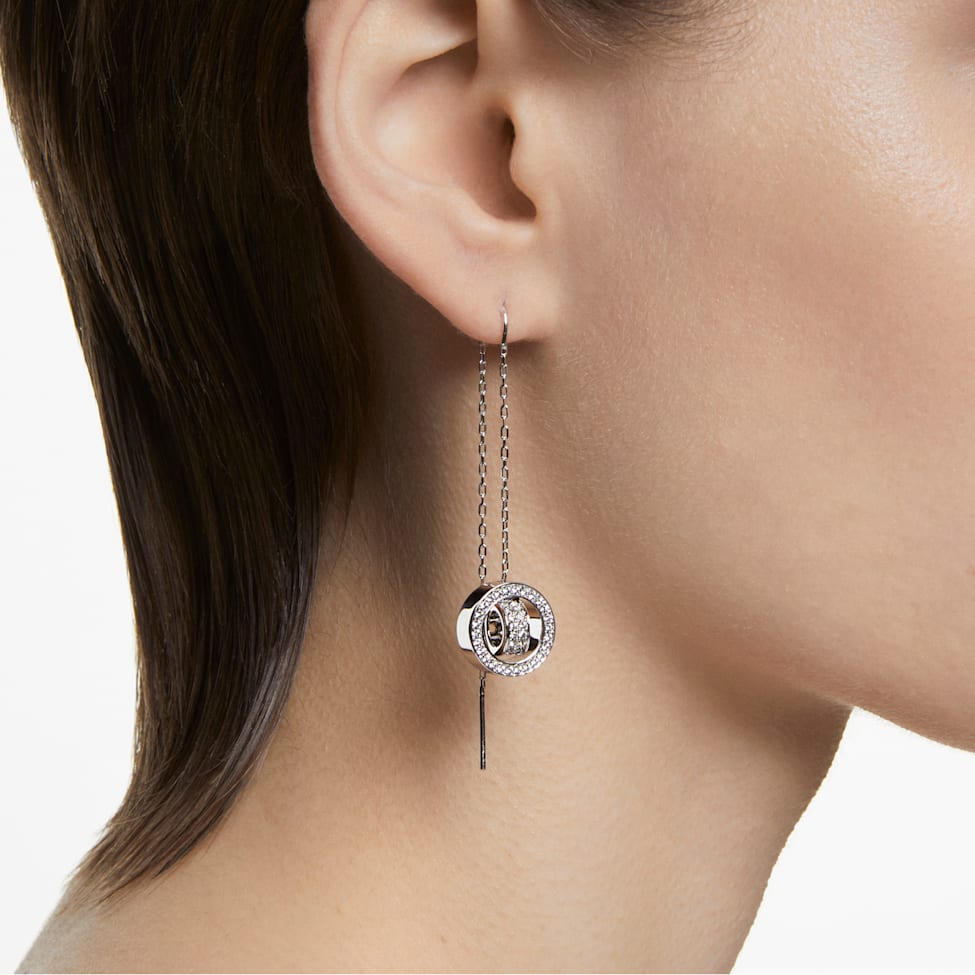 Hollow drop earrings, Long, White, Rhodium plated by SWAROVSKI