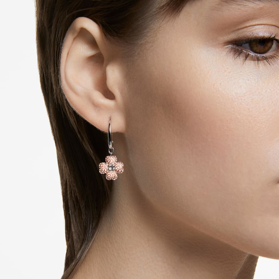 Latisha drop earrings, Flower, Pink, Rhodium plated by SWAROVSKI