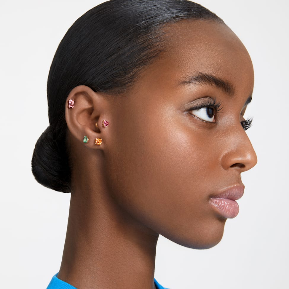 Stilla stud earrings, Pear cut, Green, Gold-tone plated by SWAROVSKI