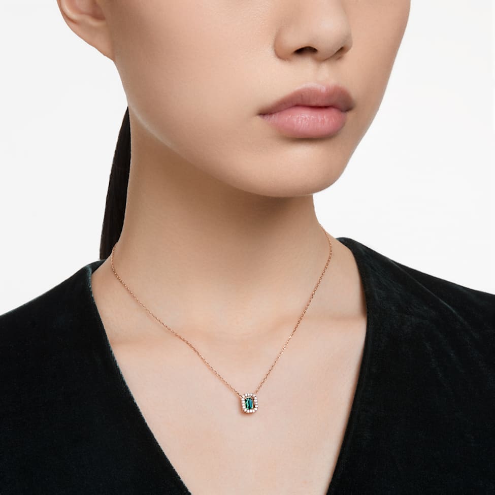 Millenia necklace, Octagon cut, Green, Rose gold-tone plated by SWAROVSKI