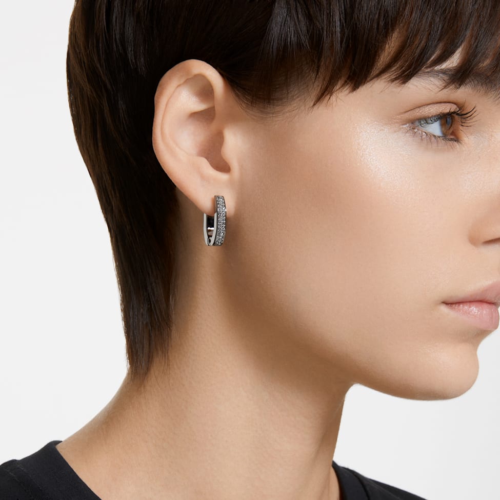 Swarovski Dextera hoop earrings, Octagon shape, Small, Black