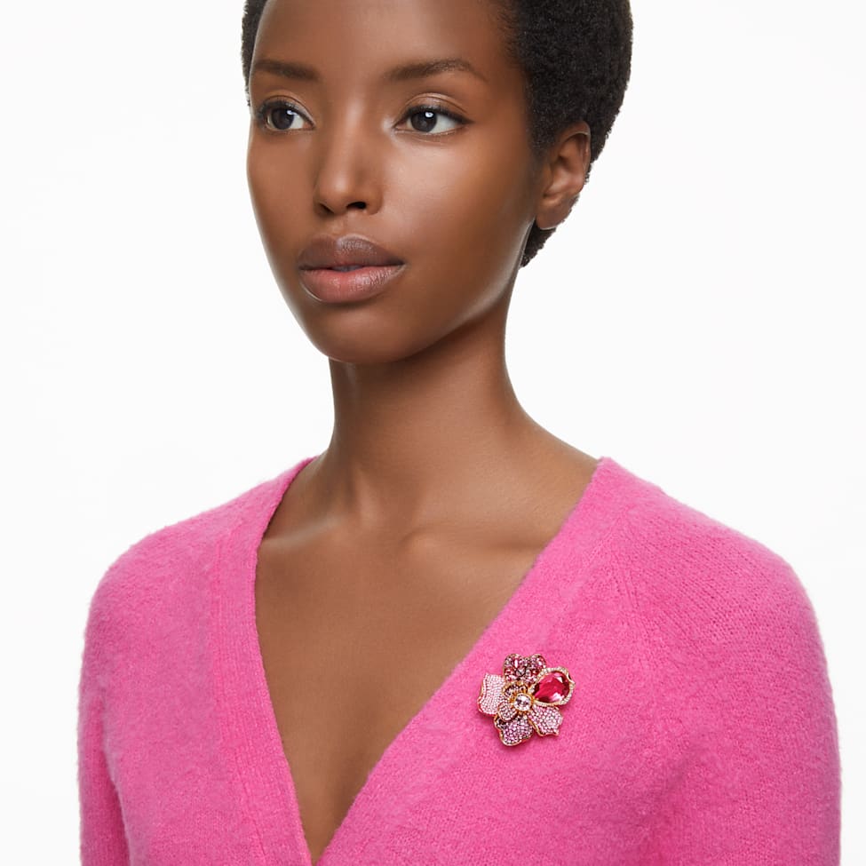 Florere pendant and brooch, Pavé, Flower, Pink, Gold-tone plated by SWAROVSKI