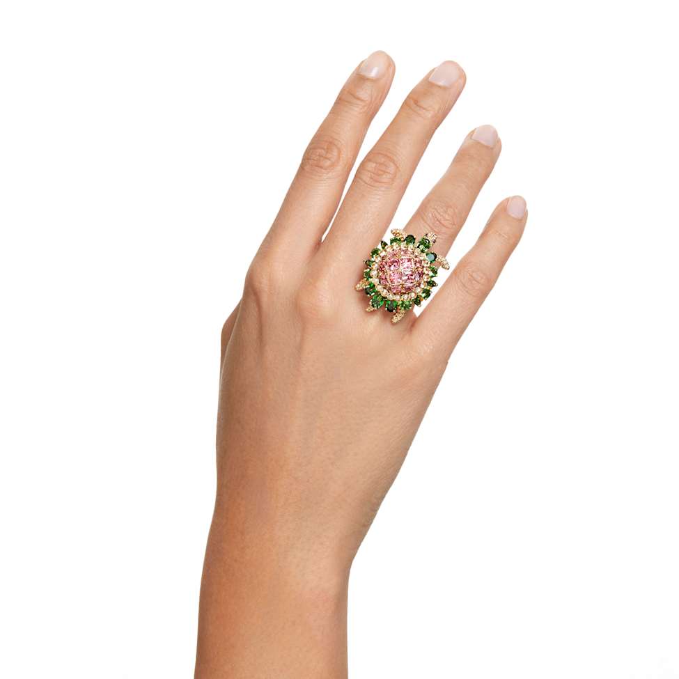 Idyllia cocktail ring, Turtle, Multicolored, Gold-tone plated by SWAROVSKI