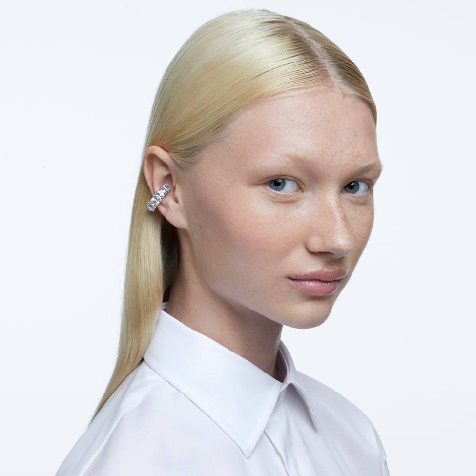 Millenia clip earrings, Square cut, White, Rhodium plated by SWAROVSKI