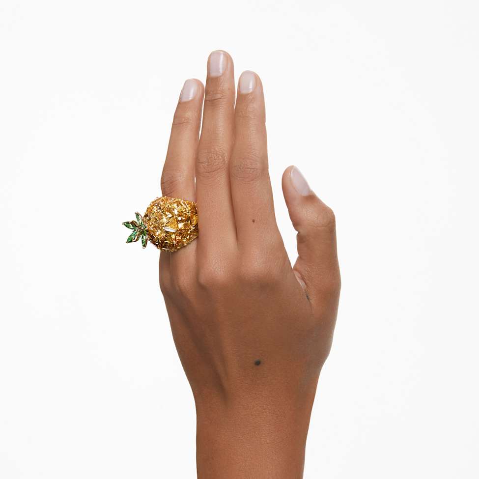 Idyllia cocktail ring, Pineapple, Multicolored, Gold-tone plated by SWAROVSKI
