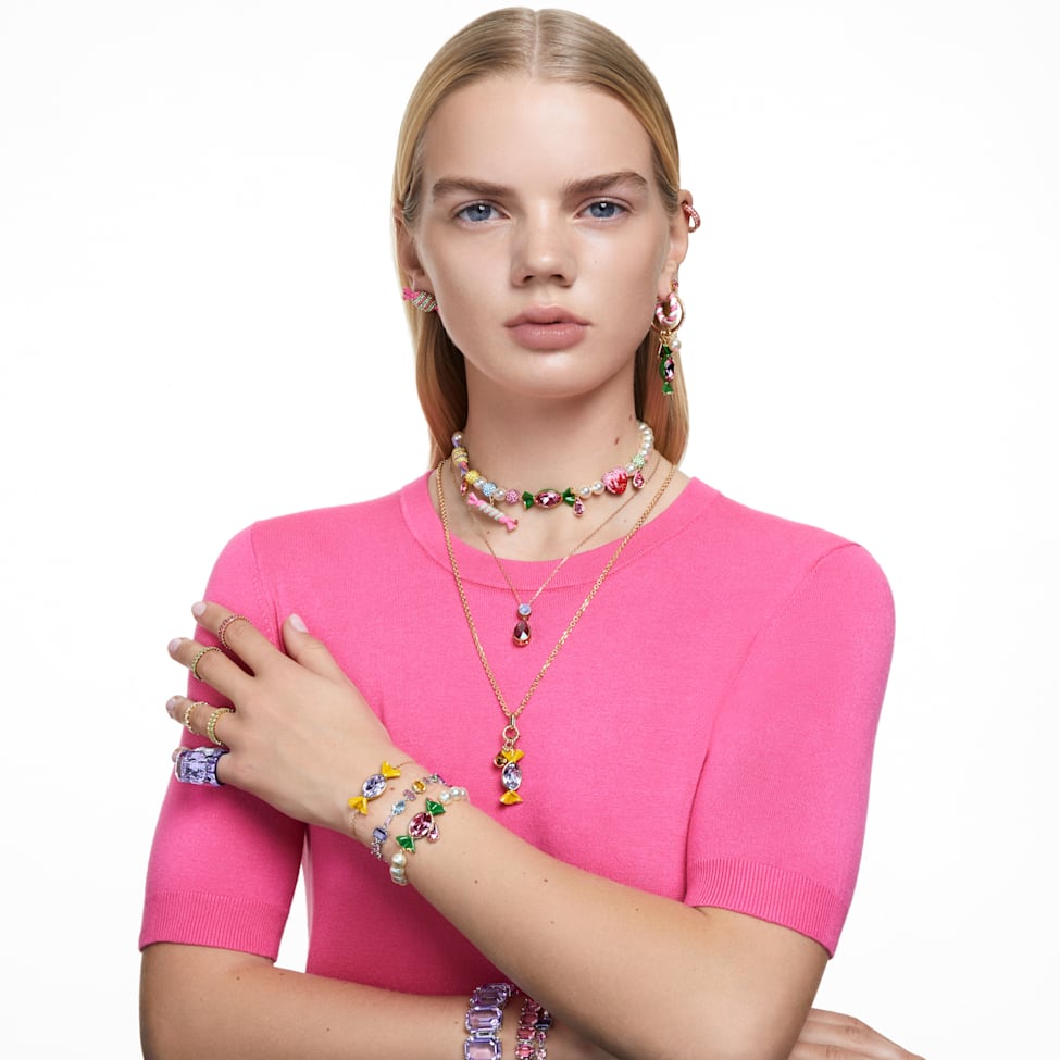 Gema bracelet, Mixed cuts, Flower, Pink, Rhodium plated by SWAROVSKI