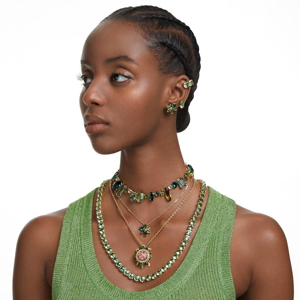 Gema stud earrings, Mixed cuts, Flower, Green, Gold-tone plated by SWAROVSKI