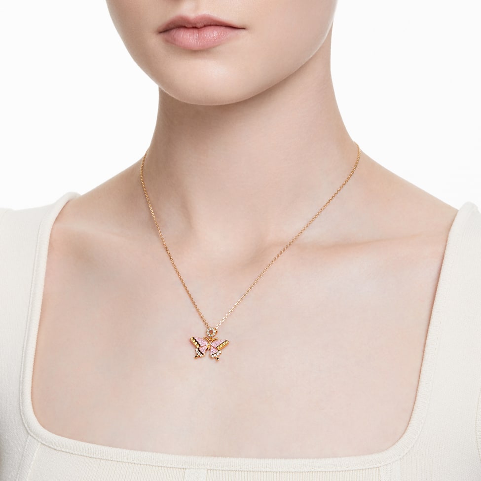 Idyllia pendant, Butterfly, Multicoloured, Gold-tone plated by SWAROVSKI