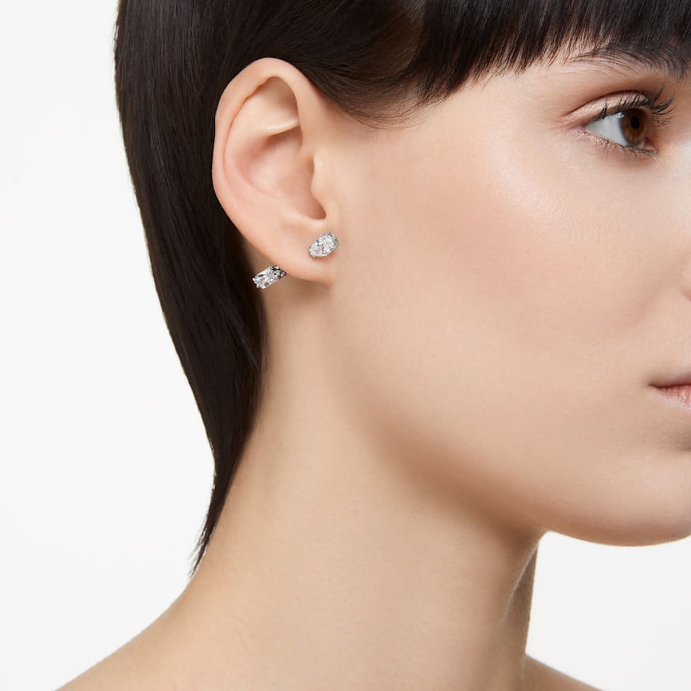 Mesmera bar earrings, Mixed cuts, White, Rhodium plated by SWAROVSKI