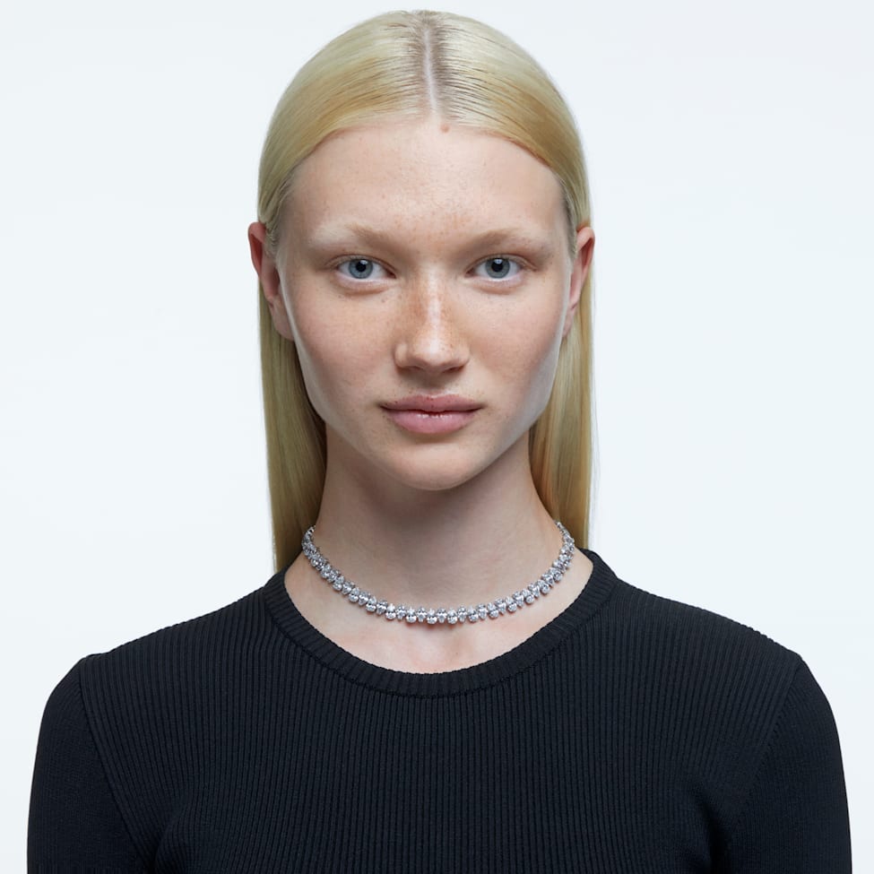 Matrix necklace, Pear cut, White, Rhodium plated by SWAROVSKI