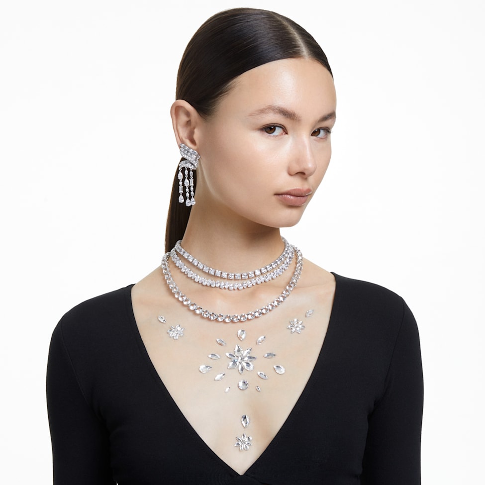 Matrix necklace, Pear cut, White, Rhodium plated by SWAROVSKI