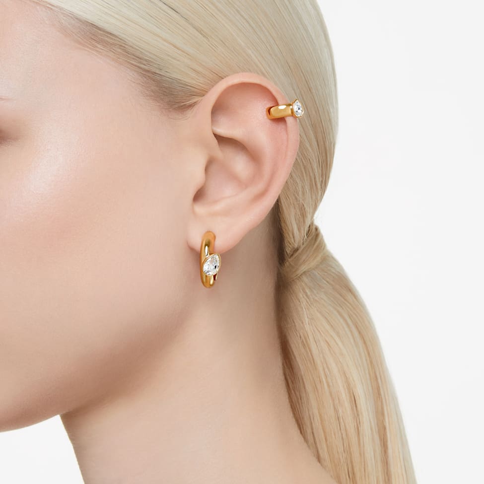 Dextera hoop earrings with ear cuff, Set (3), Pear cut, White